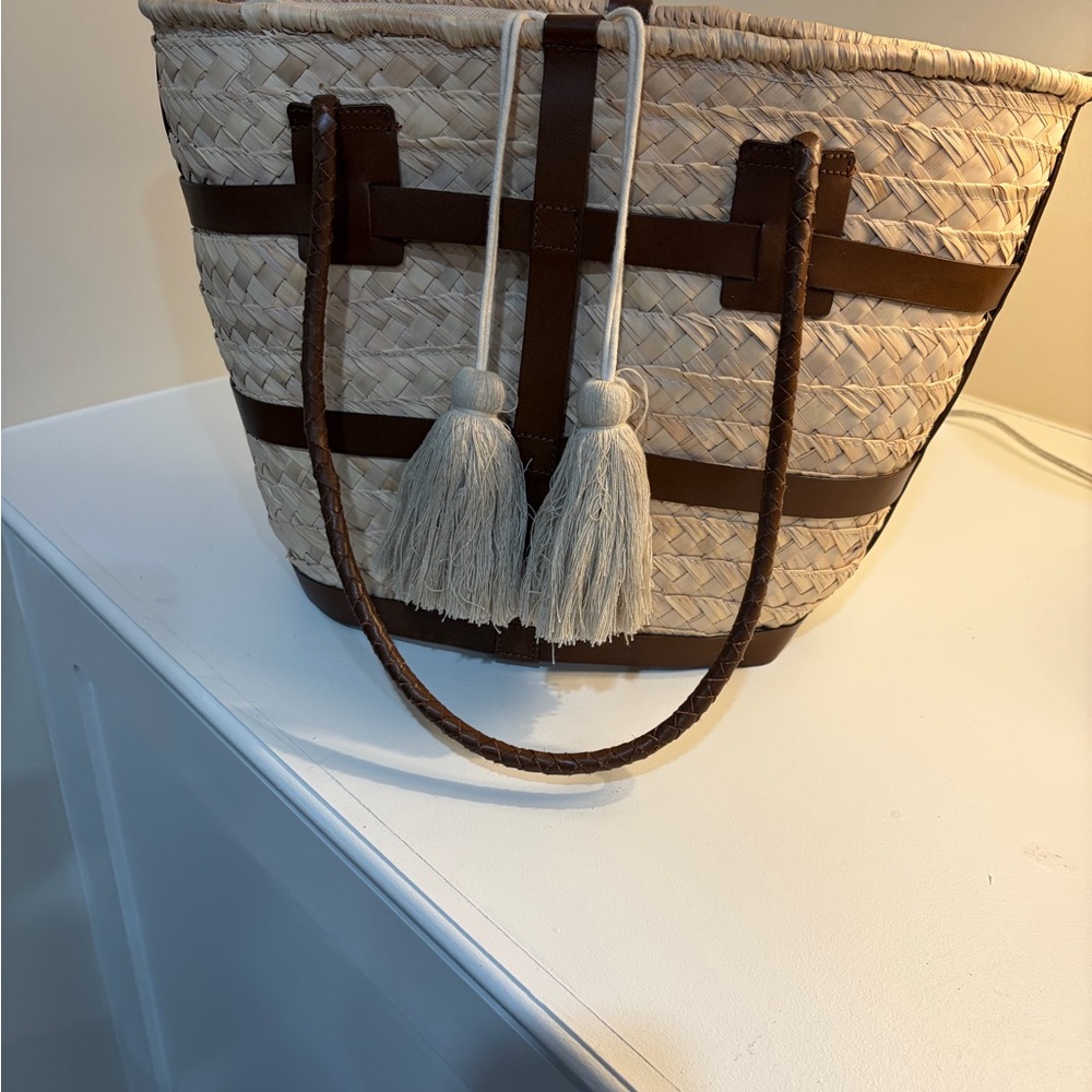 JJill  straw tote bag cream and brown